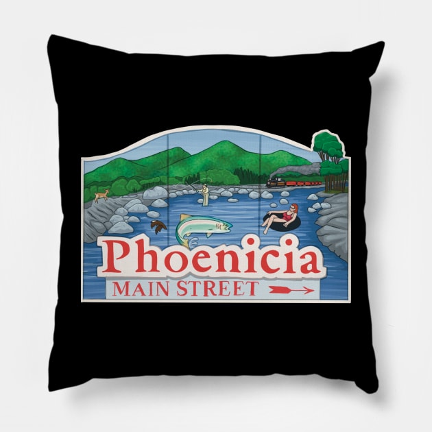 Phoenicia town sign Pillow by Raccoon.Trash