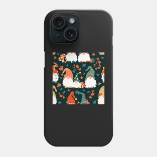 Autumn Gnomes with Long White Beards and Knitted Hats on Forest Green Background Phone Case