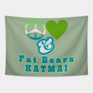 Peace, Love & Fat Bears, KATMAI - Pacific Northwest Style in Groovy Retro Mossy Colorway Tapestry