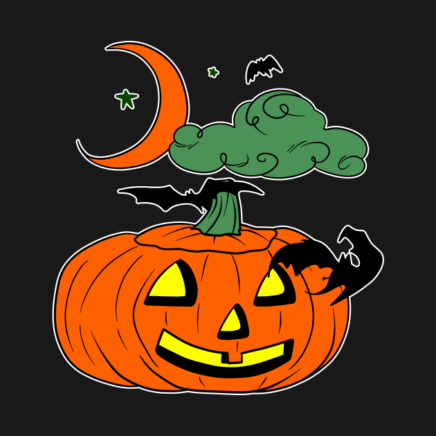 Cartoon Pumpkin Bats Clouds and Moon by saradaboru