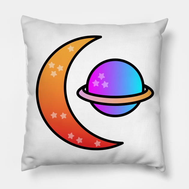 Saturn And Moon Pillow by PG store