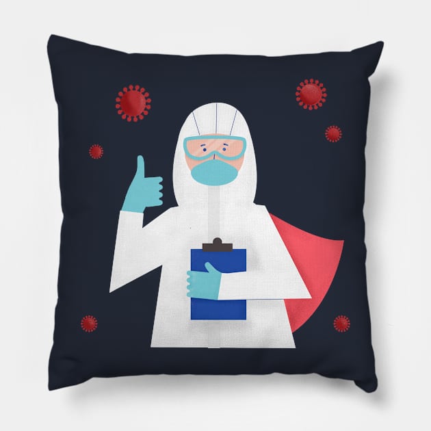 Caped Essential Employee Against Coronavirus Pillow by InkyArt