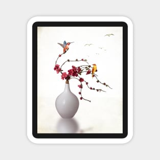 White Vase of Flowers on White Space Magnet