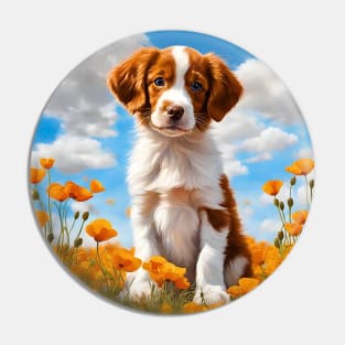 California Poppy Brittany Spaniel Puppy Pin