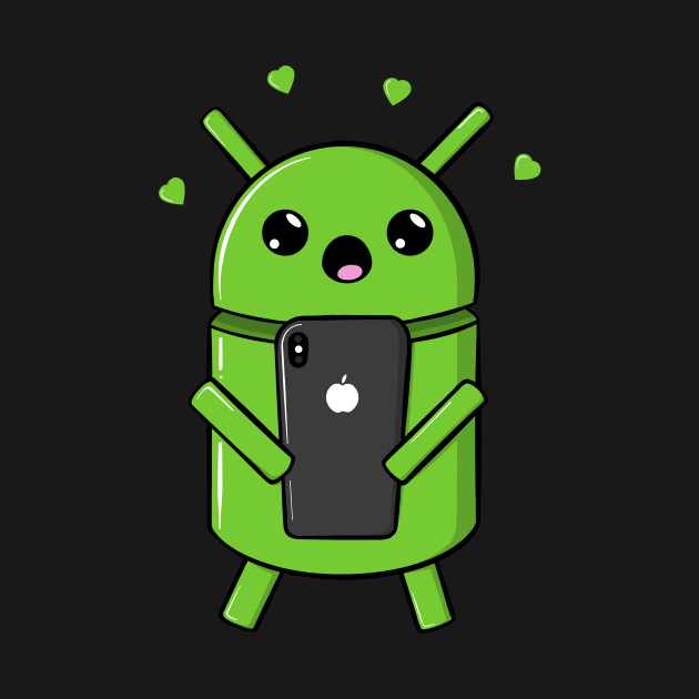 Android Robot In Love With Smartphone by superdupertees