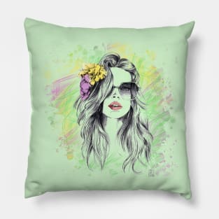 drawing, girl Pillow