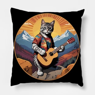 Cat Guitar Mountain Pillow