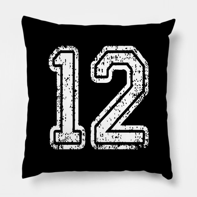 Number 12 Grungy in white Pillow by Sterling