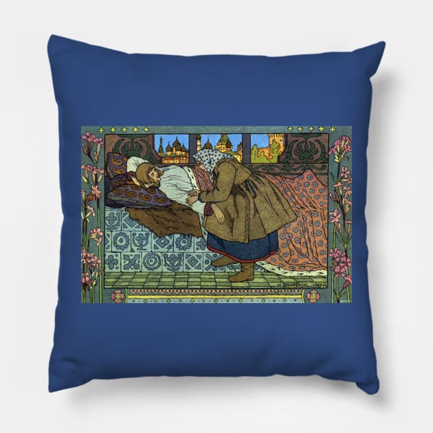 The Feather of Finist the Falcon - Ivan Bilibin Pillow by forgottenbeauty