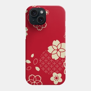 Red Asian pattern with spring flowers Phone Case