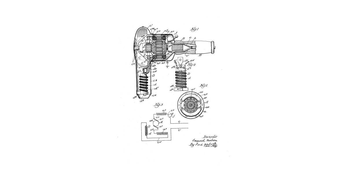 Hair Dryer Vintage Patent Drawing By Skstring