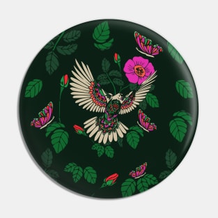 Green and pink pigeon illustration Pin