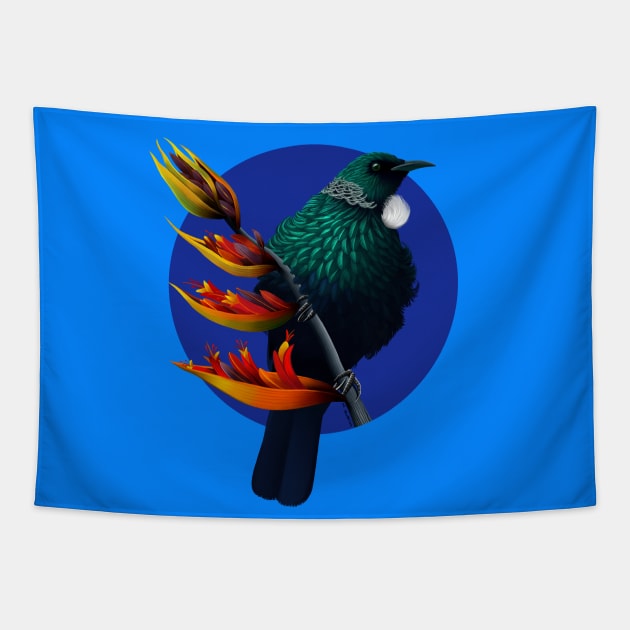 New Zealand Tui Bird Tapestry by NelidaZubia