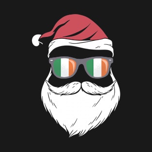 Patriotic Hipster Santa Irish flag sunglasses christmas beard T-Shirt