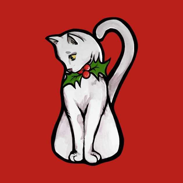 Christmas White Cat by bubbsnugg