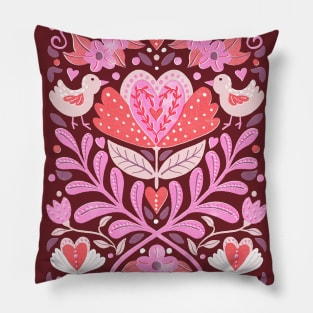 Folk Floral Heart Design Pillow