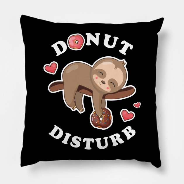 Donut Disturb Sloth Pillow by PinkInkArt