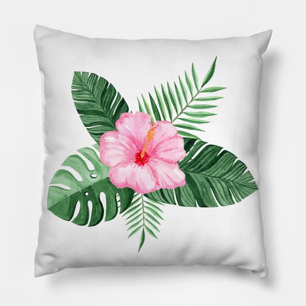 Pink Hibiscus Pillow by DreamLoudArt