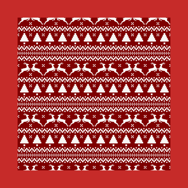 Large Dark Christmas Candy Apple Red Nordic Reindeer Stripe in White by podartist