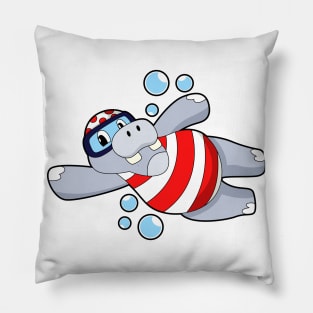 Hippo as Diver with Swimming goggles Pillow