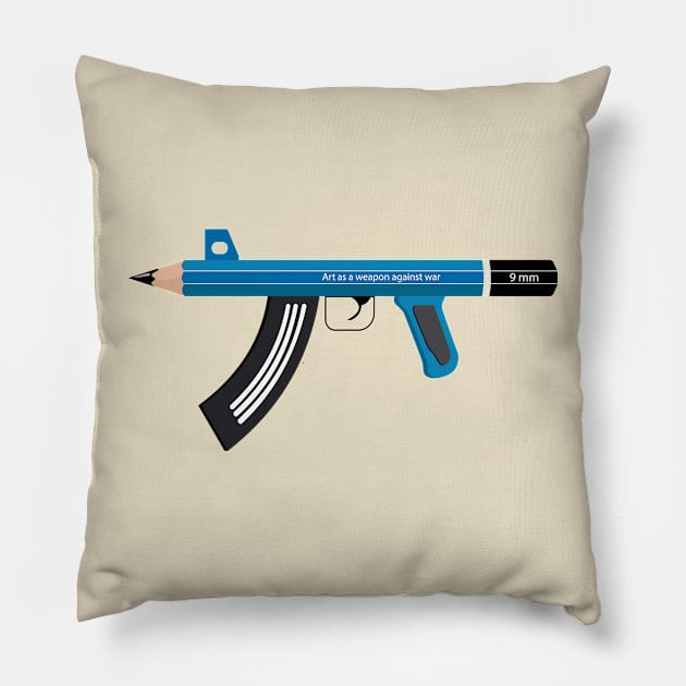 Art as a Weapon Against War - Pencil Machine Gun Design Pillow by Boogosh