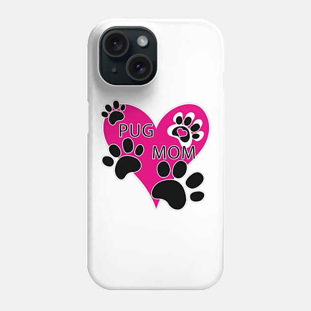 Pug Mom Big Pink Heart Dog Paw Prints Phone Case by TLSDesigns