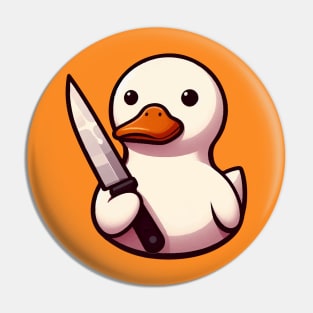 a cute white duck holding a knife Pin