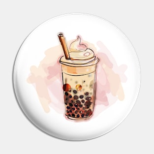 Boba bubble tea watercolor art Pin