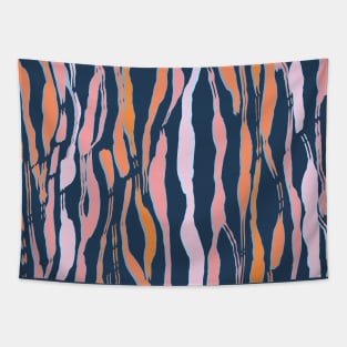 animal print - orange and pink striped tiger-zebra on a blue background Tapestry