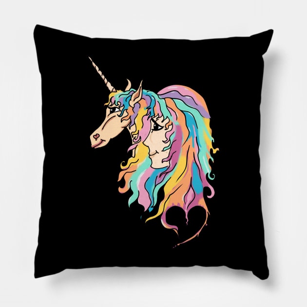 Sweet girl and unicorn drawing Pillow by FancyTeeDesigns