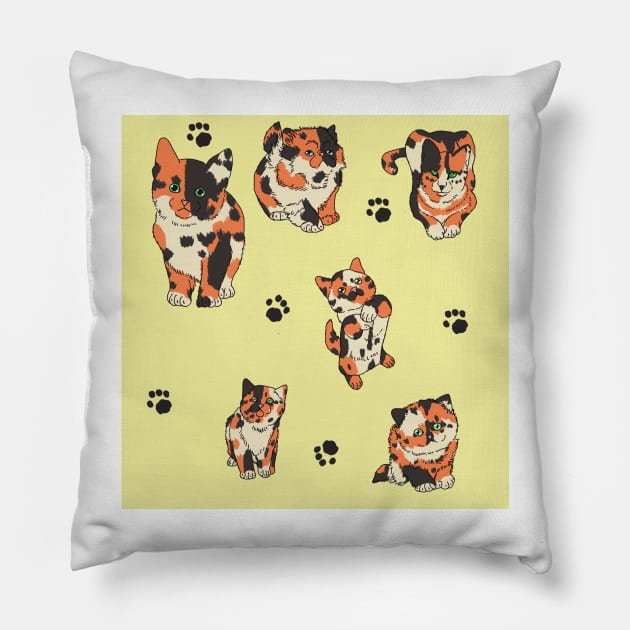 Cream Calico Kittens Pillow by TrapperWeasel