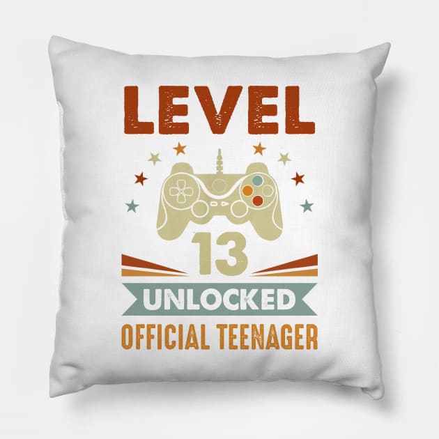 Level 13 Unlocked Official Teenager 13th Birthday 13 Years Old Gift Shirt Funny Birthday Gift Pillow by Krysta Clothing