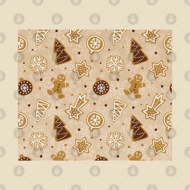 Christmas Pattern with Christmas Tree, Snowflakes, Stars, Gingerbread by Zen Cosmos Official