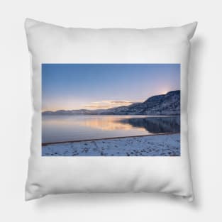 Mountain Lake Winter Sunset Landscape Okanagan Valley Pillow