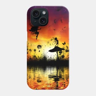 Cute fairy playing with the dandelions in the night Phone Case