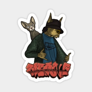 Crazy Dog with Cat Magnet