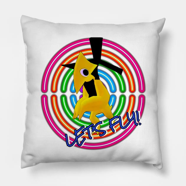 Let’s Fly! - Yellow - Rainbow Friends Pillow by Atomic City Art