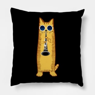 Cool Hippy Hipster Cat Playing The Clarinet Pillow