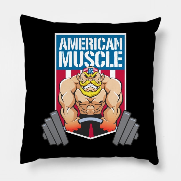 American Muscle Big Strong Muscular Man Bodybuilding Lifting weights Deadlifting Bulking in the gym Pillow by Elerve