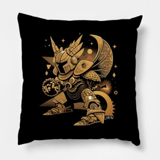 mecha robot knight in ecopop golden armor pattern Pillow