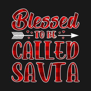 Blessed To Be Called Savta Plaid Pattern Grandma Christmas T-Shirt