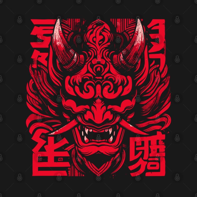 Red oni mask demon japanese by Evgmerk