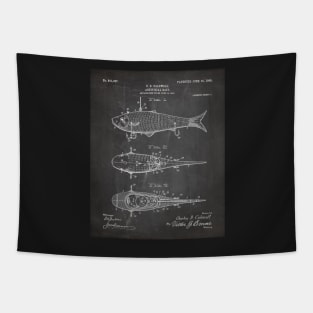 Fishing Lure Patent - Fisherman Outdoorsman Art - Black Chalkboard Tapestry