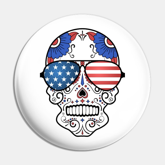 Sugar Art Skull wearing American Flag Sunglasses Pin by Teeziner