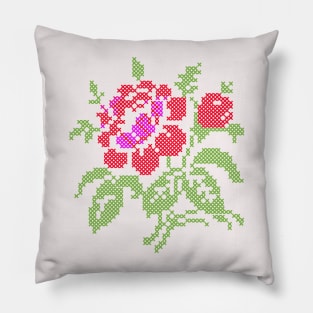 Vintage Embroidered Red Rose Pillow