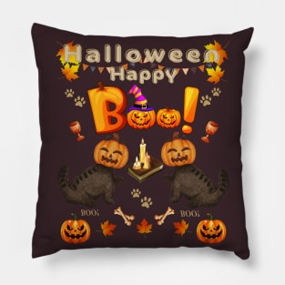 Happy halloween pumpkin cats Pillow