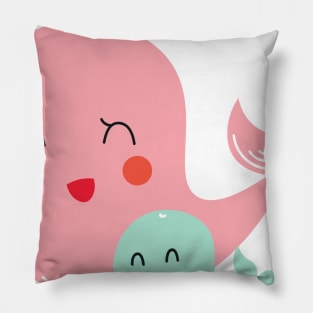 Mom and Baby Whale pink Pillow