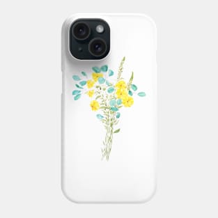 yellow flower and green eucalyptus leaf Phone Case