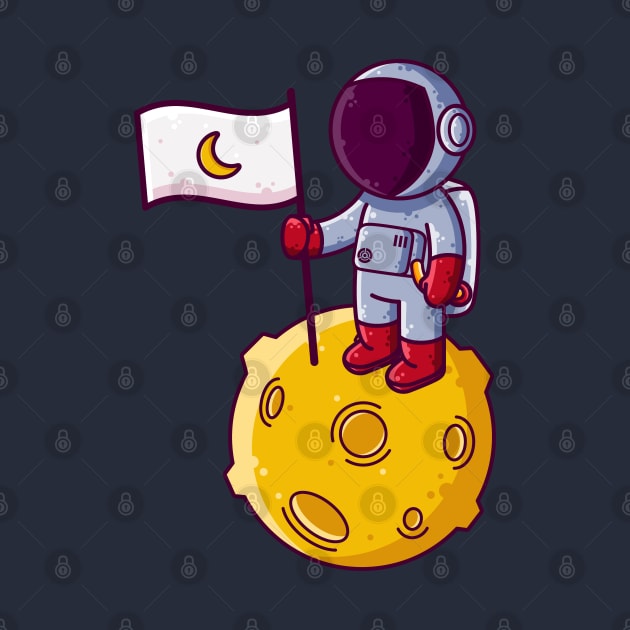 Cute Astronaut Landing on Moon Cartoon by Ardhsells