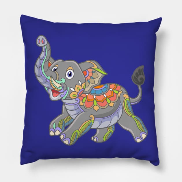 Elephant Frolic Stained Glass Zentangle Pillow by KarmicKal